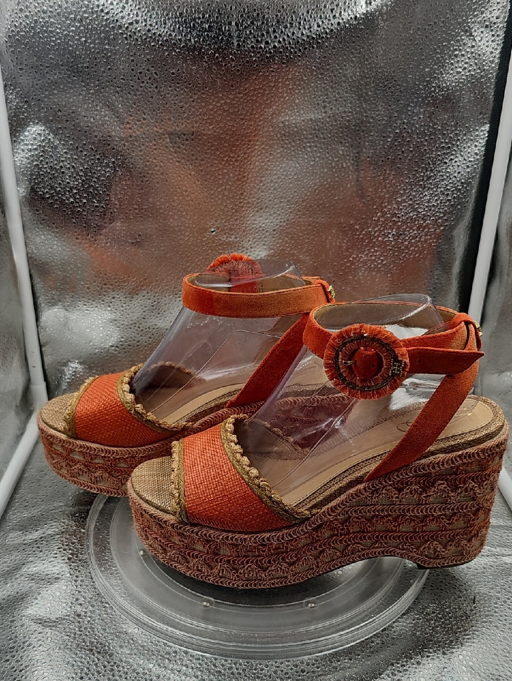 S Orange And Tan Sam Edelman Platform Heels Size 9 - Picture 2 of 12